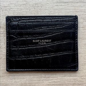 Saint Laurent Paris Black Croc Logo Card Holder